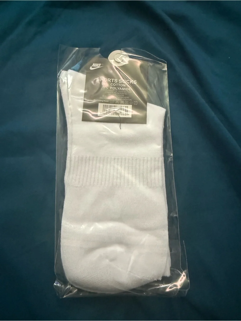 Nike White Crew Socks with Black Swoosh - Cushioned Athletic Pair